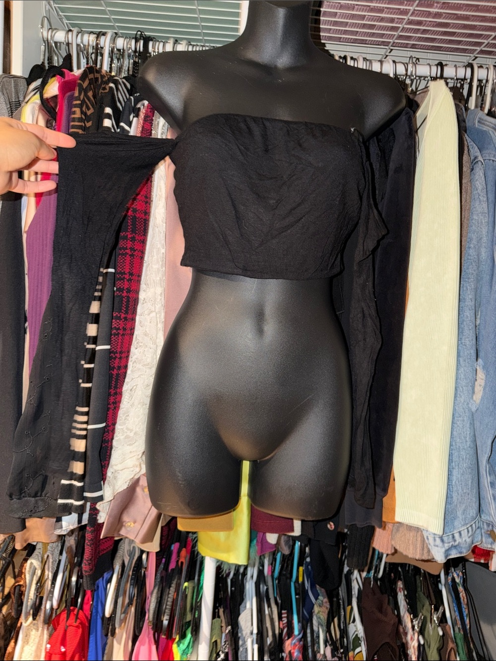 Forever 21 Black Off-Shoulder Long Sleeve Crop Top